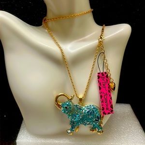 Betsey Johnson Blue Singing Elephant Pendant Necklace